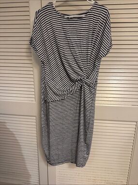 GAP Navy and White Striped Knot-Front Midi Dress